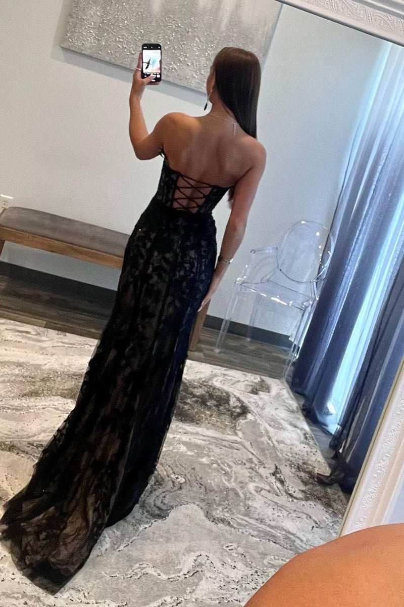 Robe de bal sirène bustier en dentelle avec fente