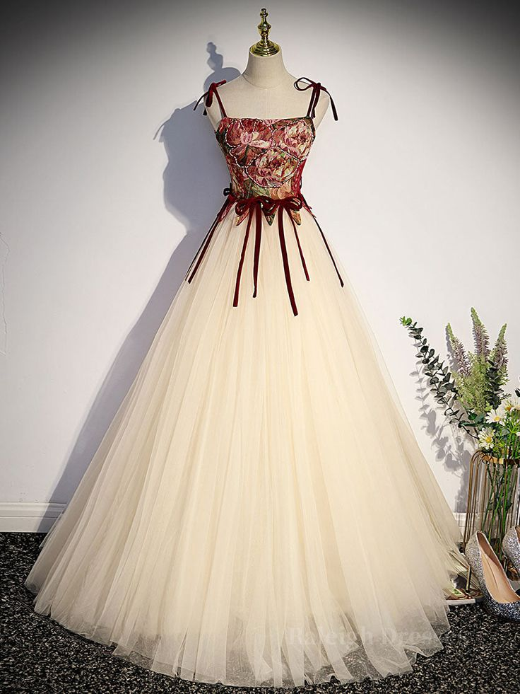 Vestido de fiesta largo vintage de tul corte A con tirantes finos, estilo gala, modelo Y7662