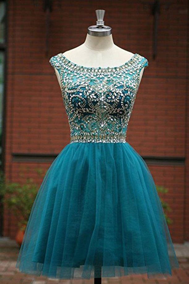 Vestidos de fiesta de bienvenida para niñas, con escote redondo, corte en A y tul verde con cuentas para niñas 