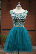 Vestidos de fiesta de bienvenida para niñas, con escote redondo, corte en A y tul verde con cuentas para niñas 