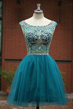Vestidos de fiesta de bienvenida para niñas, con escote redondo, corte en A y tul verde con cuentas para niñas 