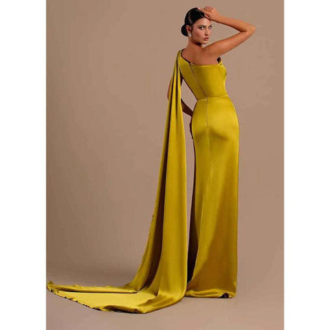 Vestido de fiesta formal largo con abertura alta y un solo hombro único 