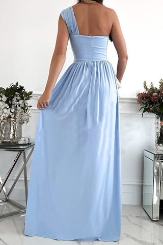 Vestidos de noche sexys de moda, lisos, sin espalda, con abertura y un solo hombro (7 colores) 