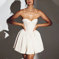 TARUXY Women Splice Strapless Mini Dress Sleeveless Sexy Elegant Back Lace Up High Waist Solid Female Short Evening Dress Summer