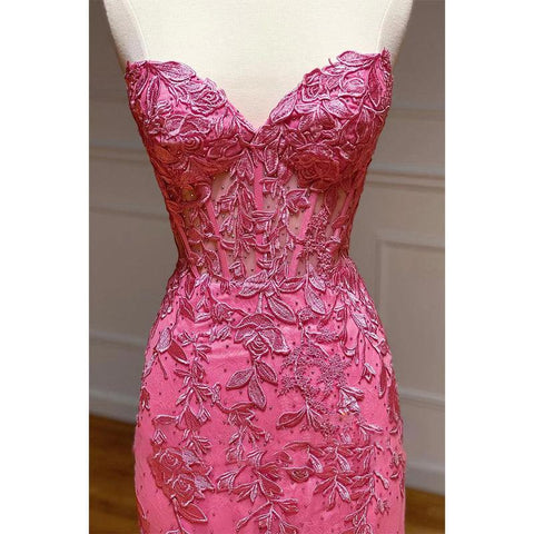 Robe de bal longue sexy à col en V et appliques en dentelle 