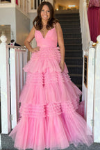 Tulle Spaghetti Straps Long Prom Dress