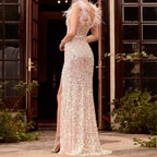 Robe de bal rouge à plumes taille haute 