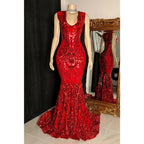 Vestido de fiesta de sirena con apliques de lentejuelas y escote en V sexy para chica negra para Slay