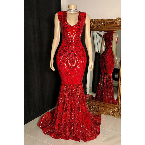 Robe de bal sirène sexy à col en V et paillettes appliquées pour fille noire à couper le souffle