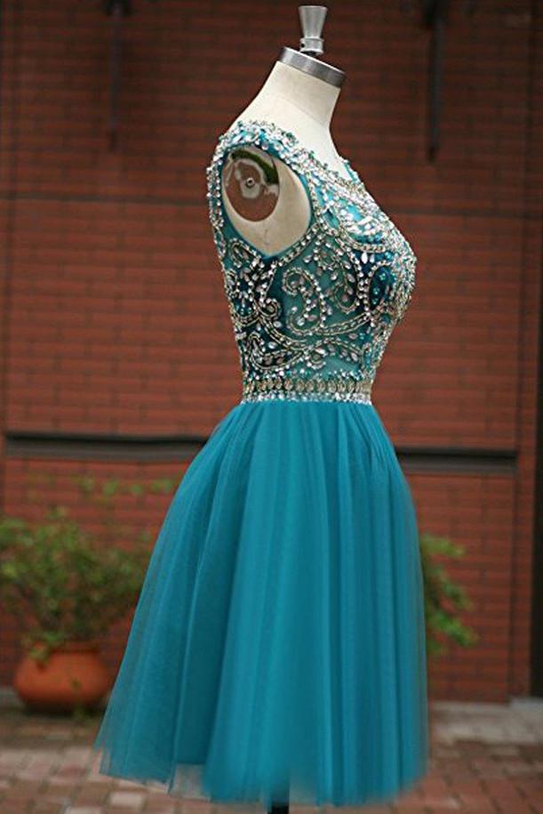 Vestidos de fiesta de bienvenida para niñas, con escote redondo, corte en A y tul verde con cuentas para niñas 