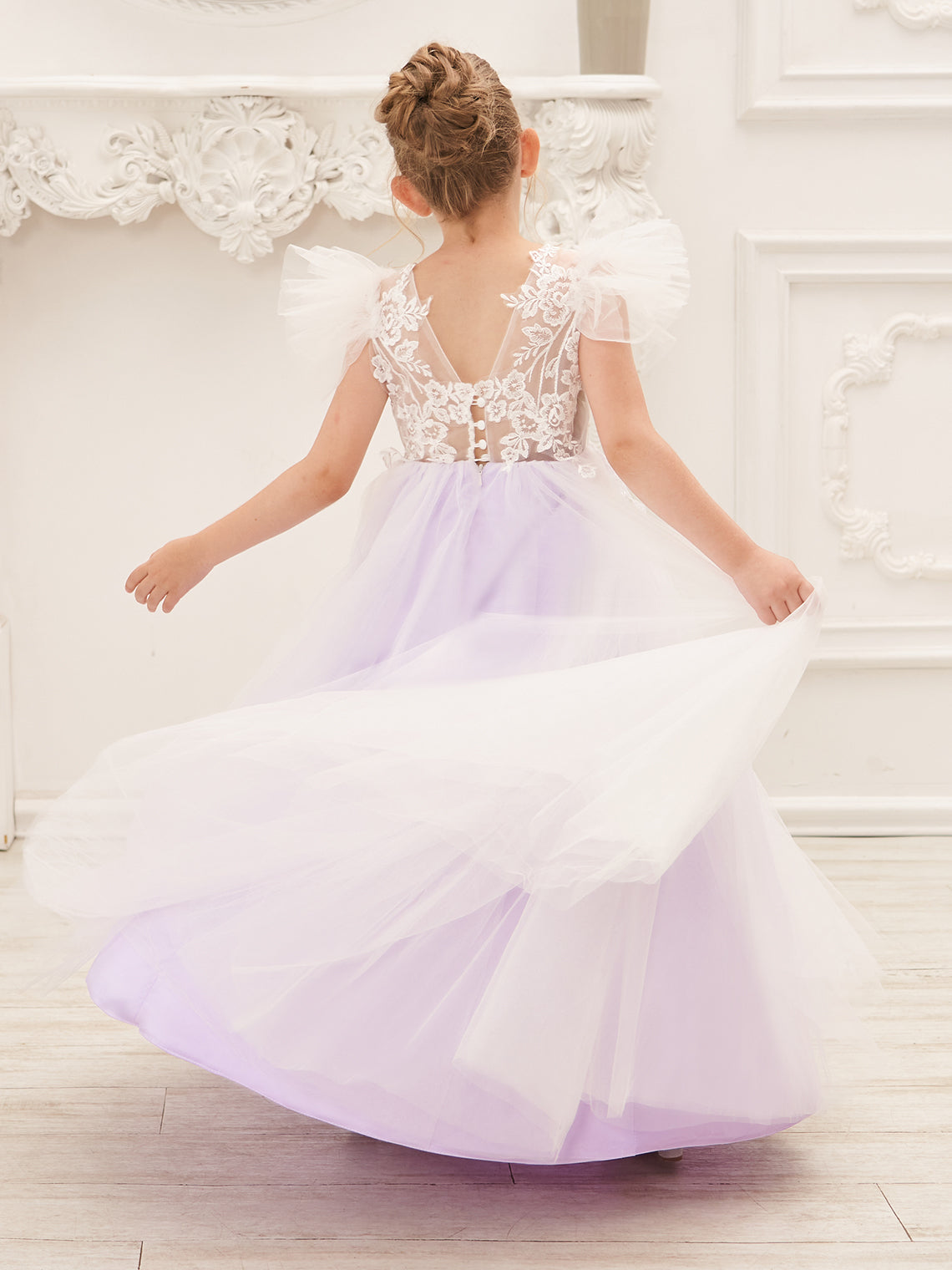 Robe de demoiselle d'honneur à traîne en tulle et dentelle amovible 