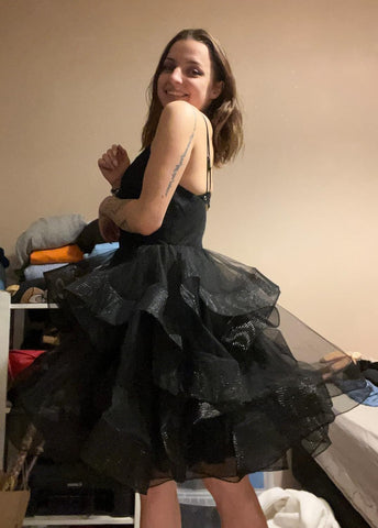 Vestido corto de fiesta con volantes y tutú de tul, escote en V, vestido de gala formal. 