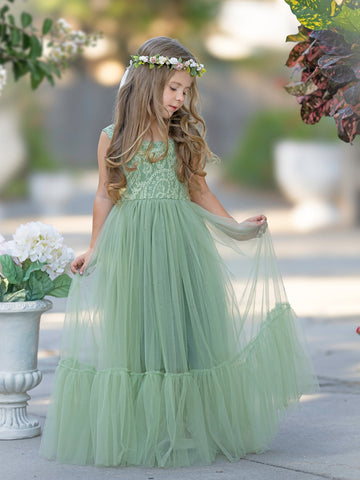 Vestido largo de tul y encaje estilo boho para niña de las flores 