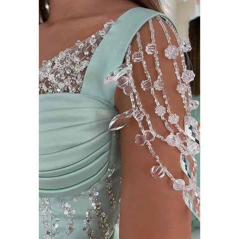 Sweetheart Beaded Satin Mermaid Long Prom Gown With Slit