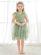 Vestido de niña pequeña de las flores, corte en A, sin mangas, de tul bordado floral. 