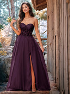Luxury Sparkly Beads Strapless Lace Ball Gown Prom Dress