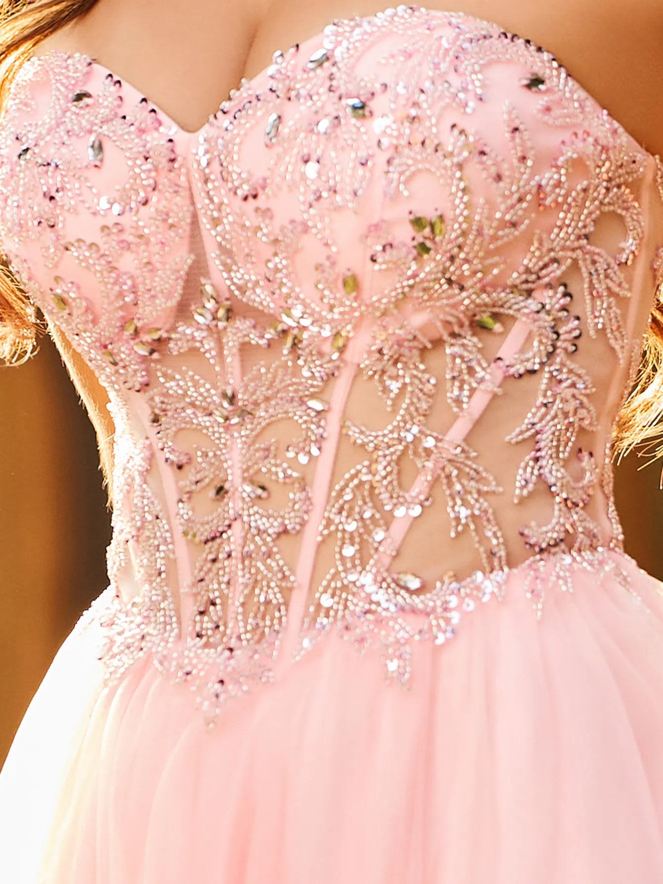 Luxury Sparkly Beads Strapless Lace Ball Gown Prom Dress