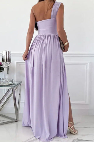 Vestidos de noche sexys de moda, lisos, sin espalda, con abertura y un solo hombro (7 colores) 