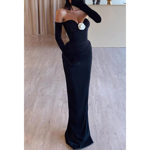 Satin Fitted Sweetheart Off-shoulder Ruched Party Prom Evening Dress