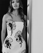 High Quality Women Sexy Strapless Bodycon Mini Bandage Dress Black Florals Celebrate Evening Party Birthday Cocktail Dress