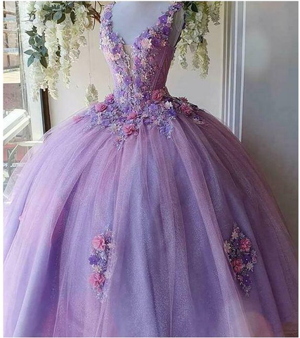 Vestido largo de tul estilo princesa con flores, vestido de gala para quinceañera Y4372