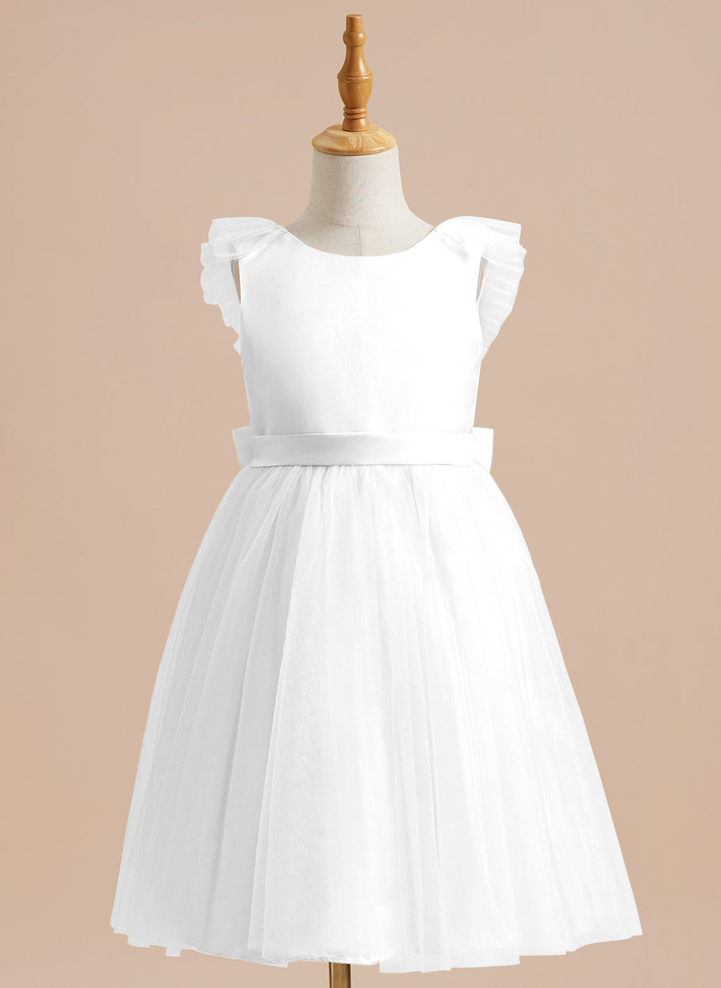 Vestido de niña de las flores de corte A, de satén y tul, hasta la rodilla 