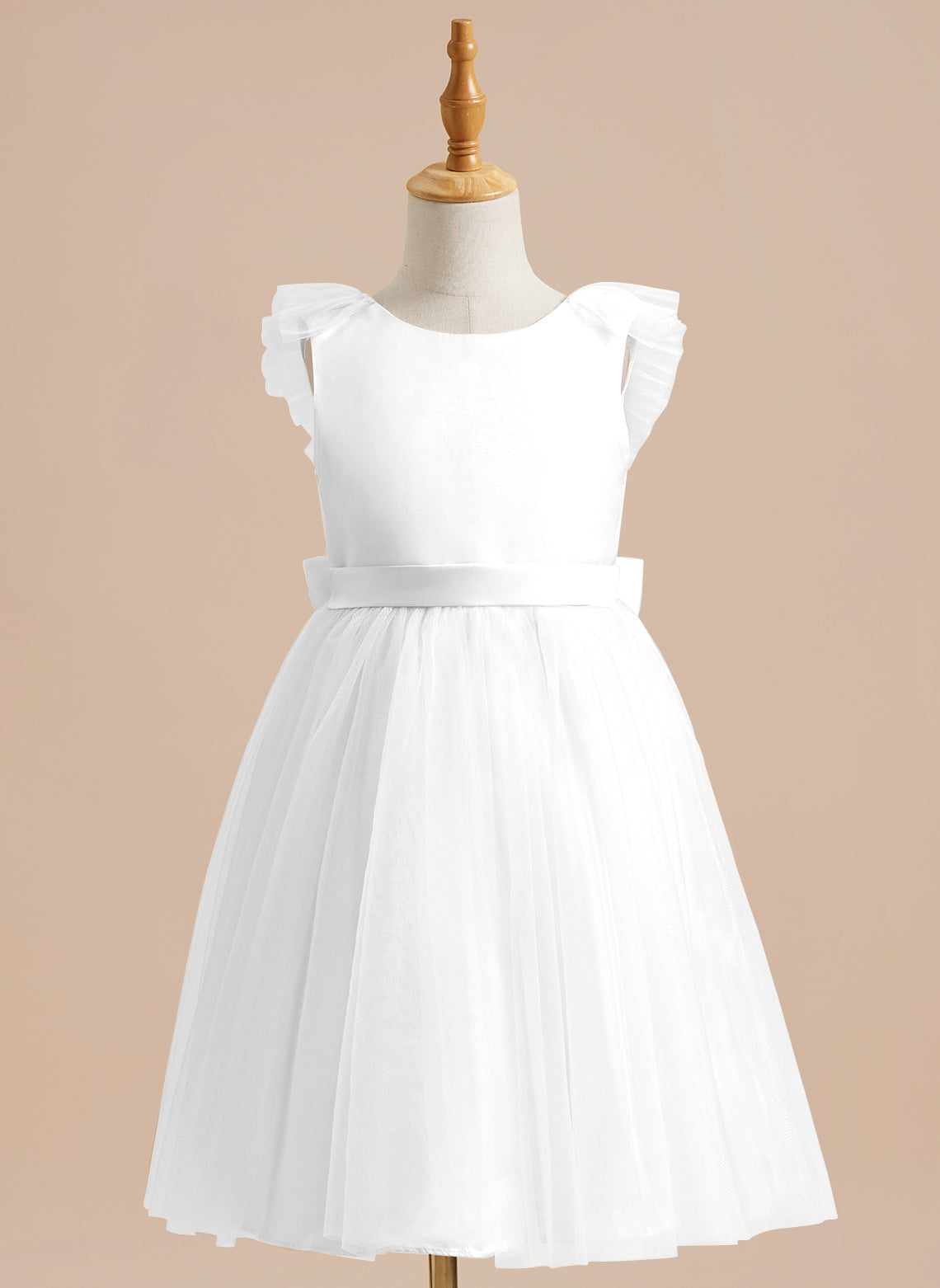 Vestido de niña de las flores de corte A, de satén y tul, hasta la rodilla 