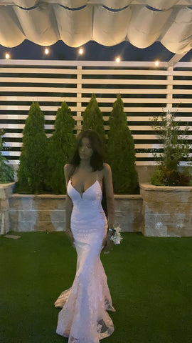 Vestidos de noche románticos rosas sin espalda, de encaje, estilo sirena, con cola Y1490