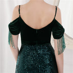 Velvet Spaghetti Straps Cocktail Evening Dress Dress Elegant Company Annual Meeting Women Sexy Long Short Sleeve