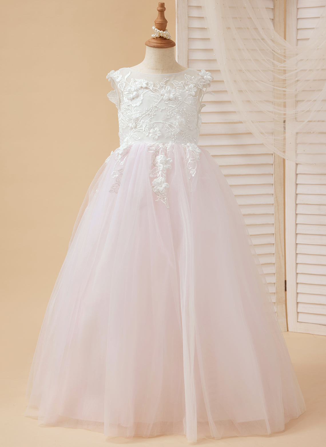 Vestido de niña de las flores de corte A, de tul y encaje hasta el suelo 