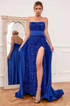 Robe de bal bustier à sequins royaux