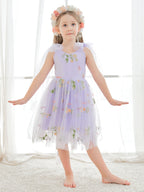 Vestido de niña pequeña de las flores, corte en A, sin mangas, de tul bordado floral. 