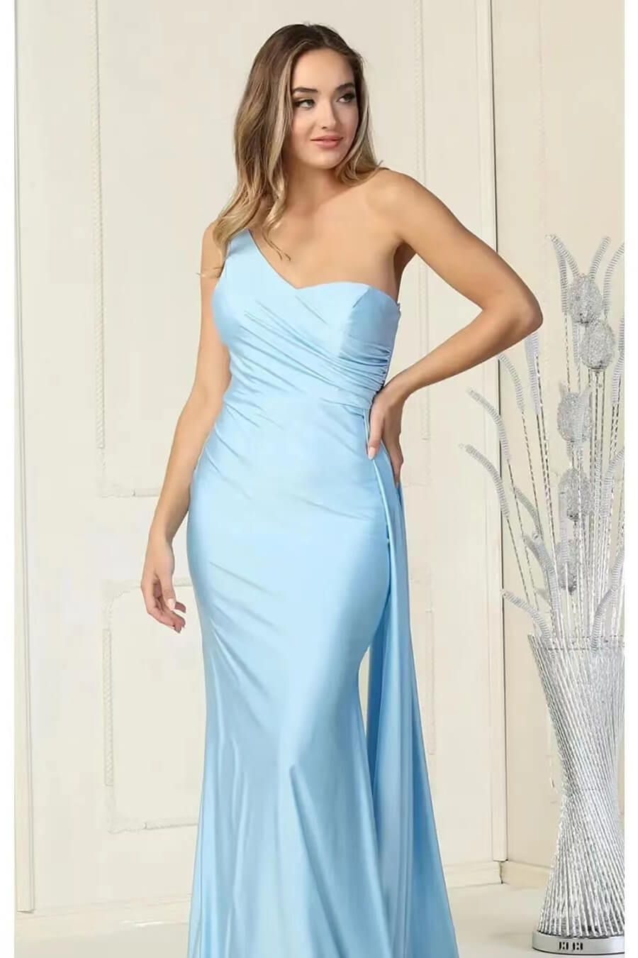 Robe de soirée sirène longue asymétrique à volants, élégante et élégante