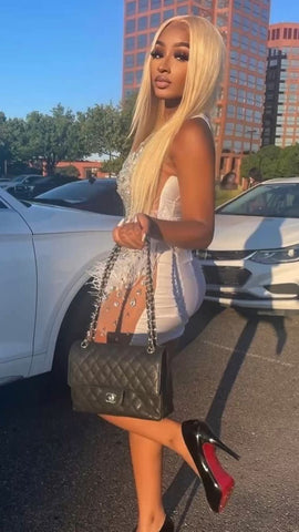 Robe de soirée noire luxueuse ornée de perles pour le bal de promo de mes 18 ans (Y959)