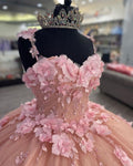 Vestido de princesa de baile con apliques 3D rosa de lujo, ideal para quinceañeras (modelo Y824)