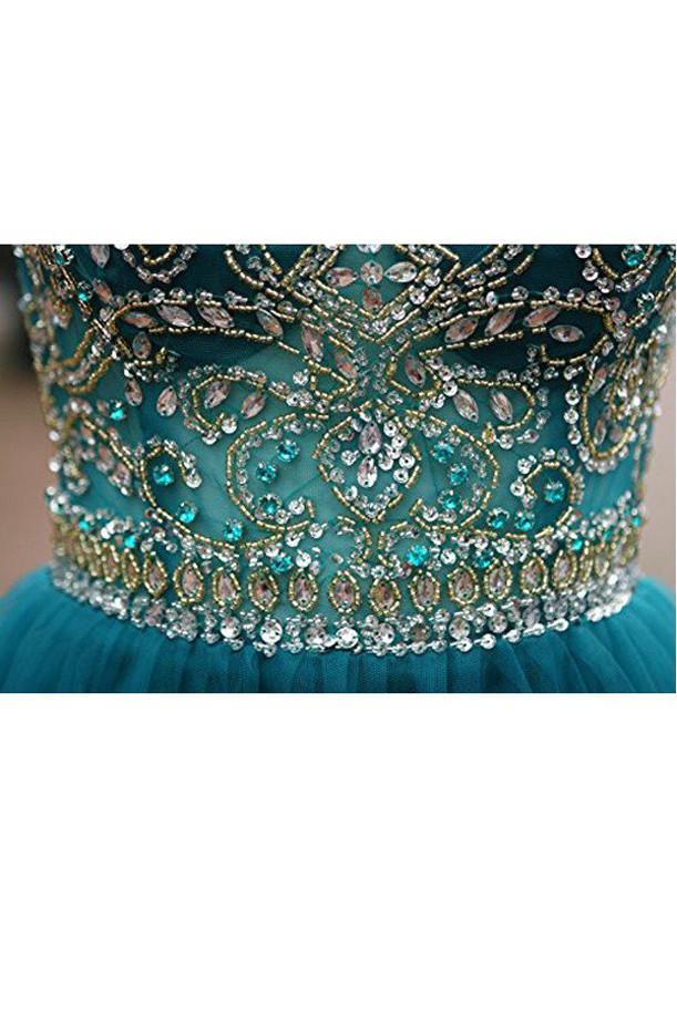 Vestidos de fiesta de bienvenida para niñas, con escote redondo, corte en A y tul verde con cuentas para niñas 