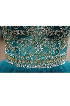 Vestidos de fiesta de bienvenida para niñas, con escote redondo, corte en A y tul verde con cuentas para niñas 