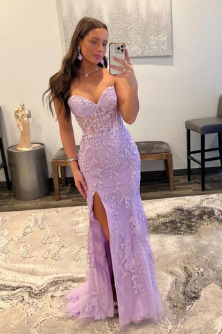 Vestido de fiesta largo de tul estilo sirena con escote corazón y corsé, con apliques