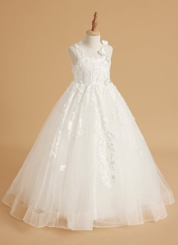 Vestido de princesa rosa para niñas con apliques de encaje 