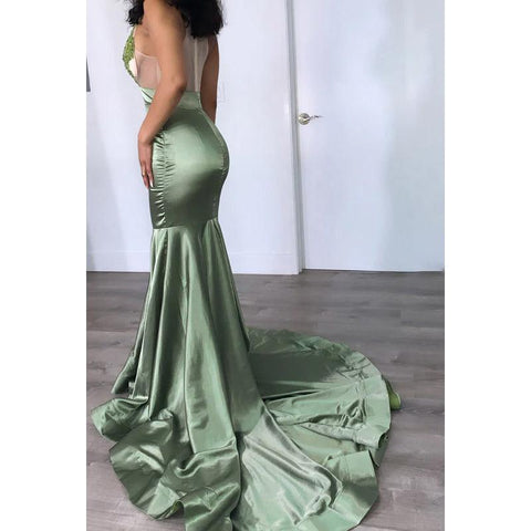 Robe de soirée longue sirène en tulle transparent avec col en V et sans manches