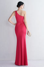 One Shoulder Black Long Prom Dress with Split Front