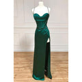 Robe de bal longue à bretelles spaghetti et plis fendus 