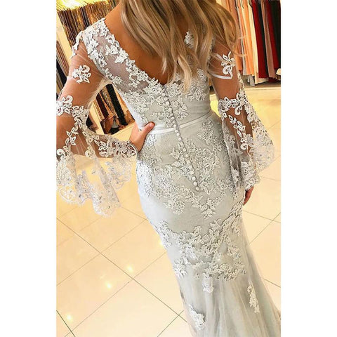 Vestido de noche formal largo estilo sirena/trompeta con mangas murciélago y apliques de tul 