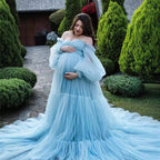 Falda de gasa, vestido para fotos con barriga grande, costuras esponjosas de talla grande, vestido de noche de maternidad, falda grande con mangas vestido6138# 
