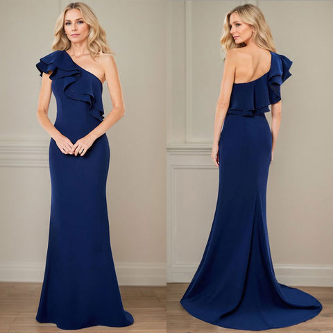 A-line One Shoulder Floor-Length Chiffon Mother of the Bride Dress With Ruffles