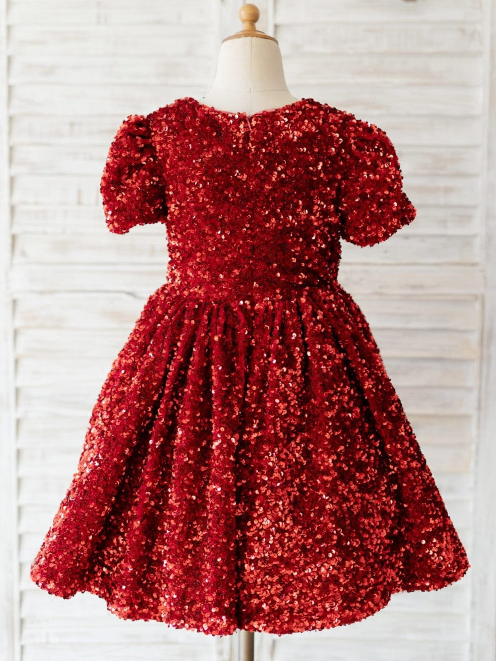 Vestido burdeos de terciopelo con lentejuelas hasta la rodilla (2003227629) 