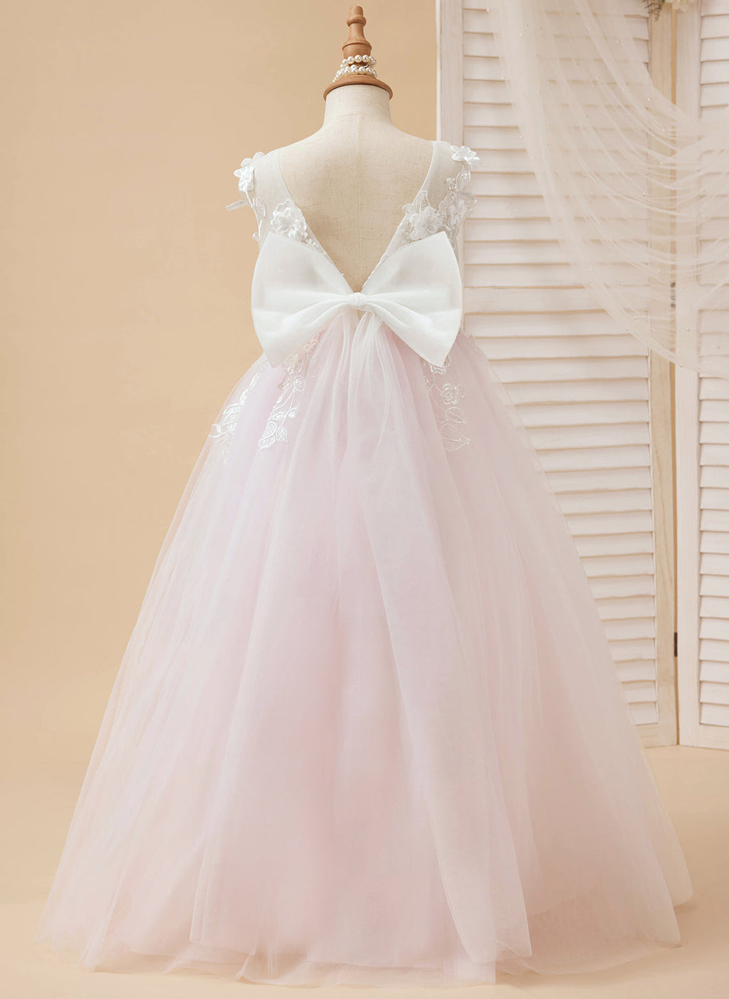 Vestido de niña de las flores de corte A, de tul y encaje hasta el suelo 