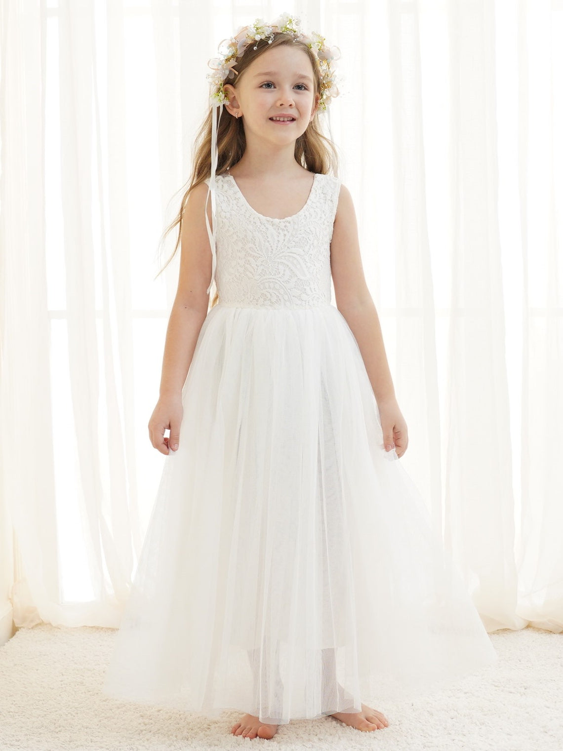 Vestido de niña de las flores de tul y encaje encantado 