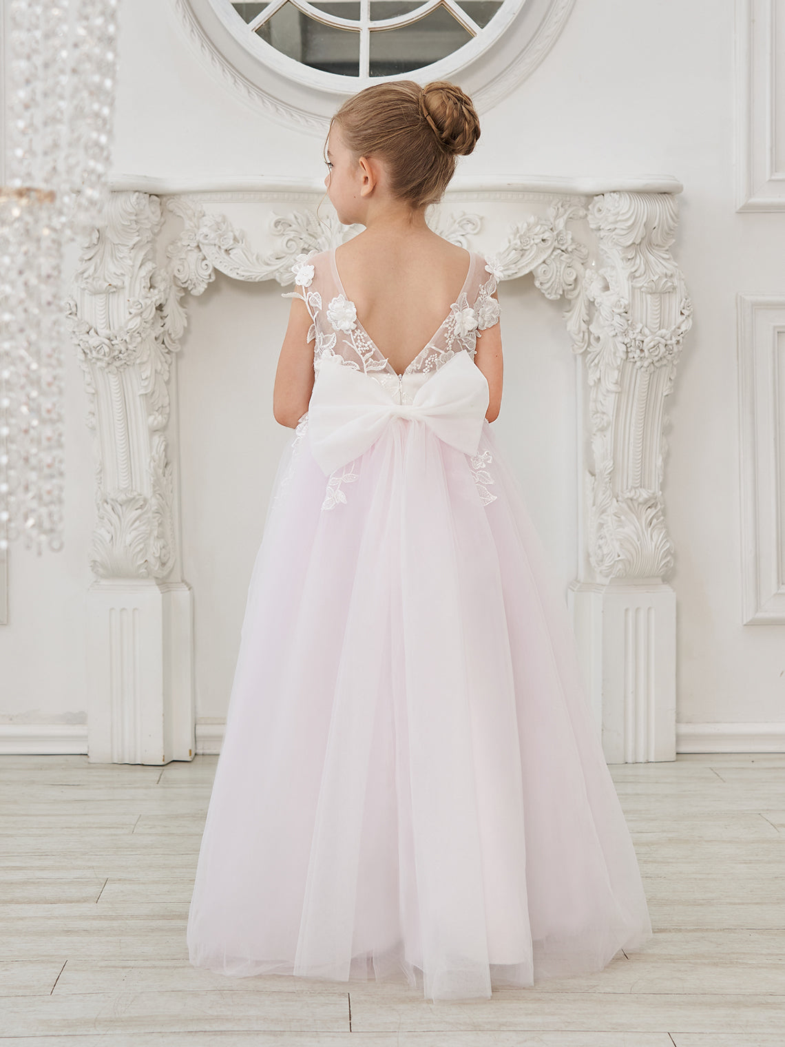 Vestido de niña de las flores de corte A, de tul y encaje hasta el suelo 