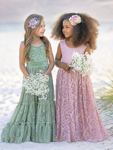 Vestido verde largo de encaje (2003227904) 